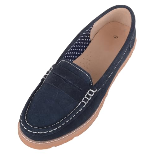 Image of Womens Easy Slip On Summer Boat Loafer Shoe with Chunky Sole - Navy - UK 8 / EU 41