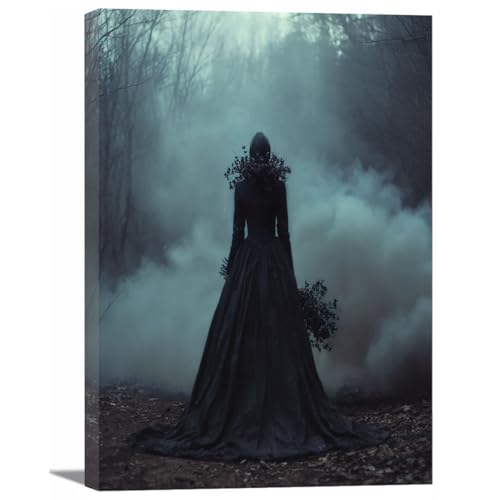 Poster Mural Halloween Sorcière dans la Nature Décoration Murale Salon Noir 40x60cm