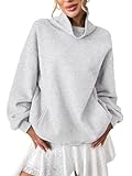 EasyGala Womens Fleece Sweatshirts with Pockets Oversized Turtleneck Pullover Trendy Long Sleeve Tops Fall Fashion Shirts Grey Large