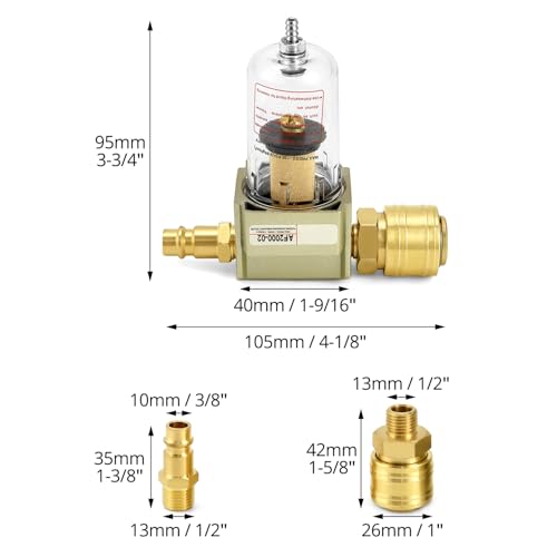 QWORK® Druckluftfilter mit Wasser und Ölabscheider, Wasserabscheider Druckluft,1/4 Zoll, mit Schnellkupplung