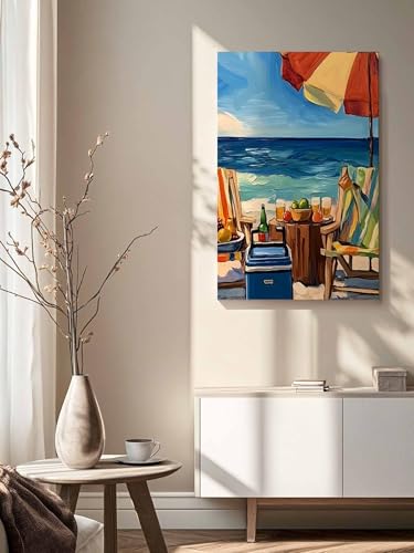Summer Beach Vacation Camping Canvas Wall Art,Vertical Wall Art Paintings