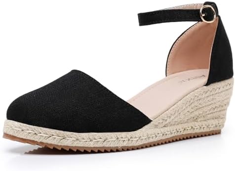 Altxic Women's Closed Toe Canvas Ankle Strap Espadrilles Wedge Sa...