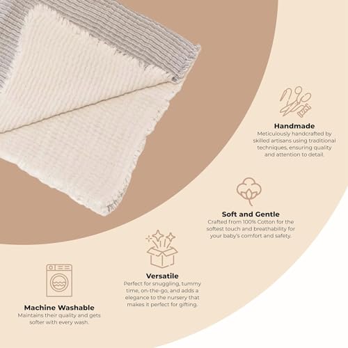 Image of Crane Baby Shoreline Stripe Blanket, Soft Cotton Nursery and Stroller Blanket, 100% Cotton, 36 inch x 36 inch