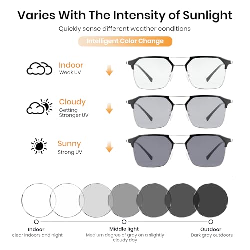 Image of Cyxus Photochromic Glasses for Men Women with Blue Light Blocking 8249 | UV Protection, Eye Protection,Classic Aviator Style,Ideal for Computer Screen Daily Wear