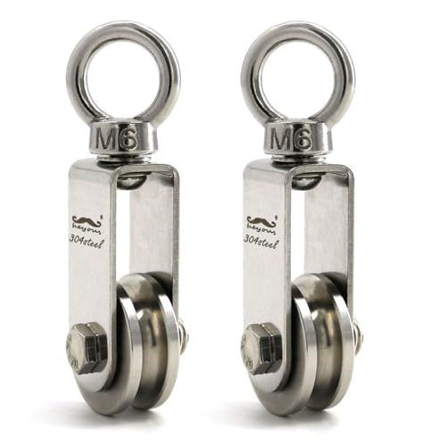 heyous 2pcs U Type Swivel Pulley 304 Stainless Steel Duplex Bearing Detachable 360 Degree Rotation Heavy Duty Traction Wheel