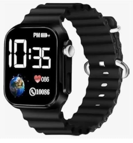Image of Digital Smart Fitness Watch for Men & Women | LED Display Sports Wrist Watch with Step Counter, Heart Rate Display, Digital Time & Adjustable Strap | Black