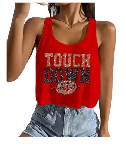 Game Day Shirt Women's Sexy Football Crop Tank Vintage Shirt Sport Season Sleeveless Tee Tops (Red6,M)
