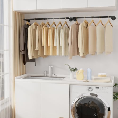 Yawinhe Kleiderstangen für die Wand, 80cm industrieller Rohr-Kleiderständer zur Wandmontage, Platzsparenders Wandregal Küchenregal, für Geschäft, Wohnen, Schwarz, 1-Pack, YMG002A-1