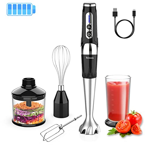 Cordless Hand Blender 4-in-1 Electric Immersion Blender 3-Angle Adjustable Powerful Variable Speed Control with 21-Speed, USB Rechargeable Portable Stick Mixer with Chopper