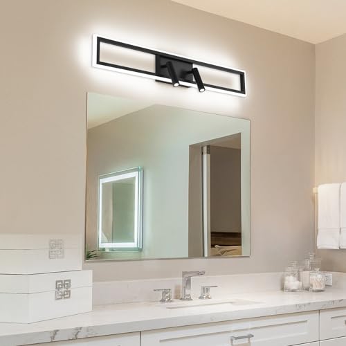 Image of SOLFART Vanity Lights for Bathroom 32 Inch Dimmable Matte Black Led Lights for Bathroom 3 Colors Wall Light