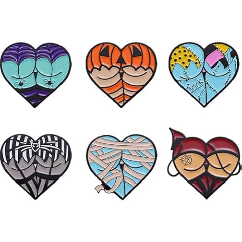 Wiywef 6pcs Halloween Heart Brooches Gothic Badge Brooches Sexy Butts Lapel Pins Spooky Jewelry Accessories for Women Girls Cover