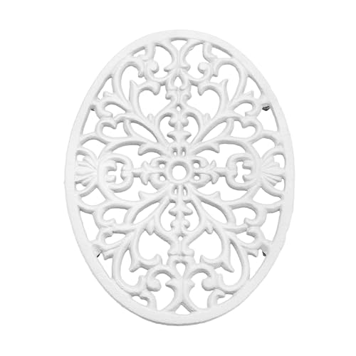 OLegei Dessous de plat ovale en fonte, support décoratif pour casseroles, Dessous de plat en fonte à motif vintage avec pattes en caoutchouc pour la table de la...
