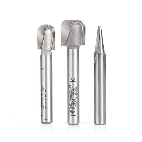 Amana Tool 3-Pc 3D CNC Signmaking Lettering & Engraving SC 1/4 Router Bit Set