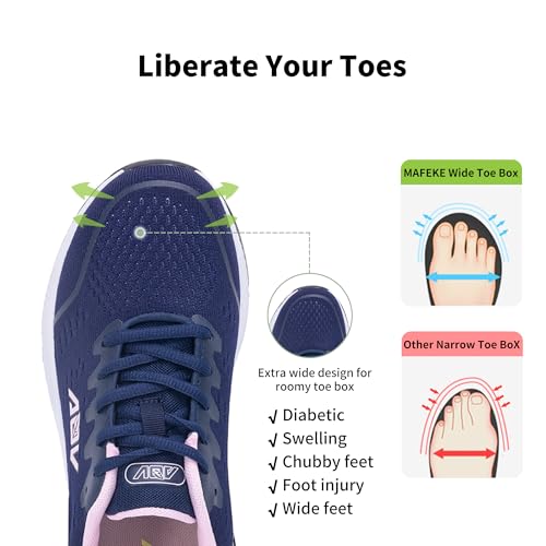 Image of MAFEKE Womens Wide Toe Box Walking Shoes Arch Support Orthotic Sneakers Wide Width Tennis Shoes for Plantar Fasciitis Bunions US 6.5-11