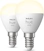 لمبة إضاءة ذكية بيضاء جديدة من Philips Hue Luster 2 Pack [E14 Small Edison Screw] مع بلوتوث. يعمل مع Alexa وGoogle Assistant وApple Homekit