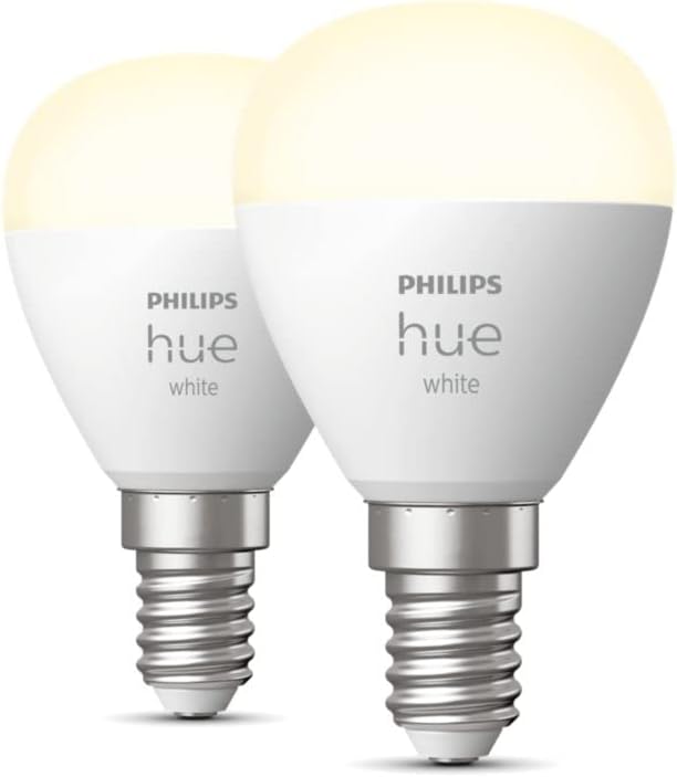 New White Smart Light Bulb Luster 2 Pack [E14 Small Edison Screw] with Bluetooth. Works with Alexa, Google Assistant and Apple Homekit