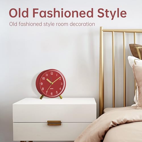 Image of JALL Analog Alarm Clock, 4 inch Super Silent Non Ticking Small Clock with Night Light, Battery Operated, Simple Design, Easy Setting for Office, Bedroom, Bedside, Desk, Teens, Elders, Adult, Red
