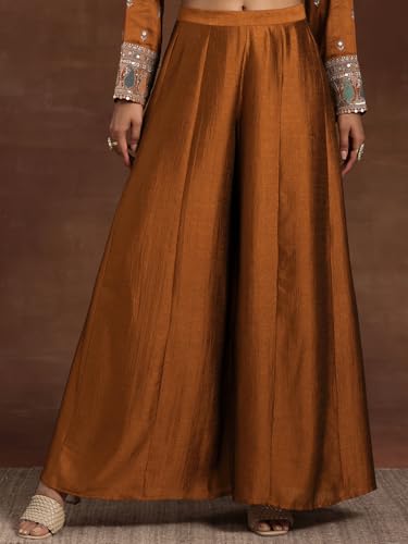 Image of Libas Womens Embroidered Silk Blend Straight Kurta With Palazzos and Dupatta | ethnic wear | bridal suit | wedding dress | occasion wear