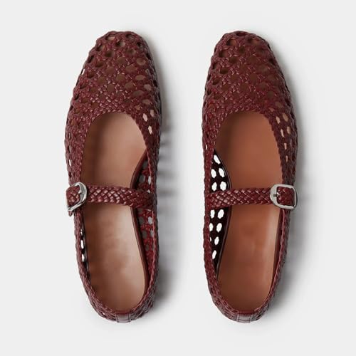 GORZADEUL Woven Ballet Flats Shoes for Women, Round Toe Mesh Mary Jane Flats Casual Comfortable Buckle Strap Ballerina Flat Shoes3