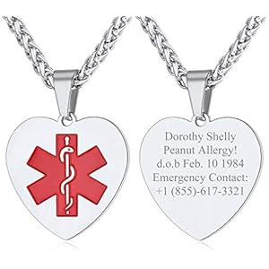 Custom4U Medical Alert Necklace for Women Men Personalized Stainless steel Medical ID Tag Tag with Name Engraved 1.0 Silver