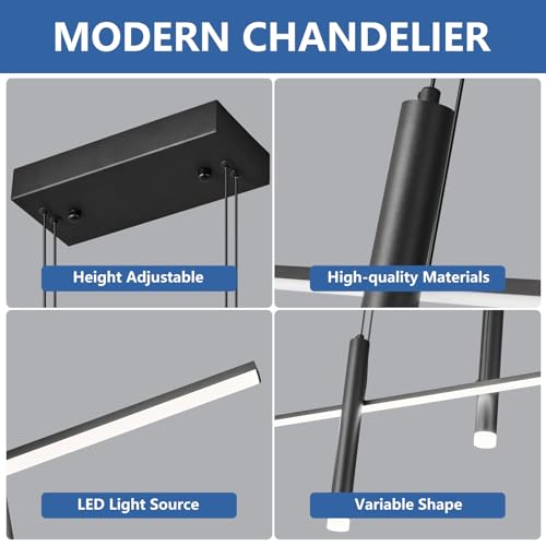 BNHHLZ Modern LED Linear Chandelier with Dual Spotlights Dimmable 6000K Pendant Light Fixtures Ceiling Hanging Black Chandeliers for Dining Room Table Kitchen Living Room Bedroom(L35.1in) by BNHHLZ - Used condition - Image 5
