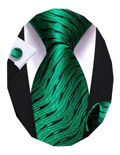 Image of Barry.Wang Man Stripe Ties Set Silk Woven Pocket Square Necktie Cufflinks Formal Party Business