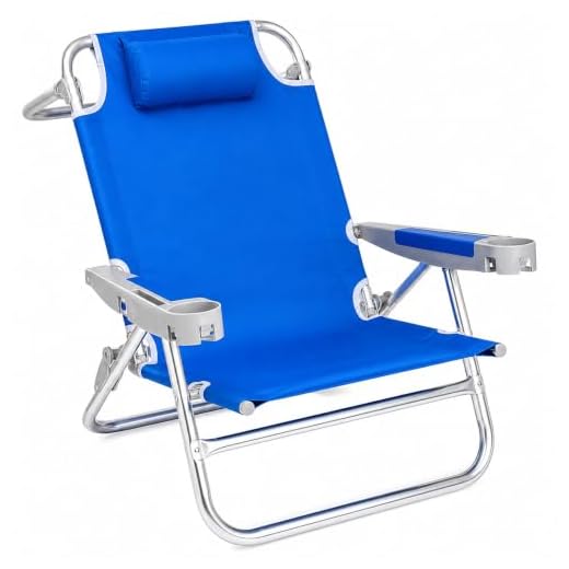 SUNNYFEEL Extra Wide 28" Low Beach Chair 5 Position Lay Flat, XL Oversized Portable Folding Camping Chairs with Cup Holder for Outdoor/Trip, Lightweight Foldable Backpack Beach Chair for Adults
