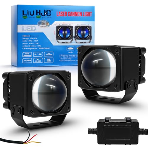 Image of LIU HJG Ultra Bright Led Mini Laser Cannon Fog Light Waterproof & Dustproof Power 90W 12V DC Power Yellow White & Red Devil Eye Light Reflection Universal fit for All Bikes & Car Models (Pack of 2)