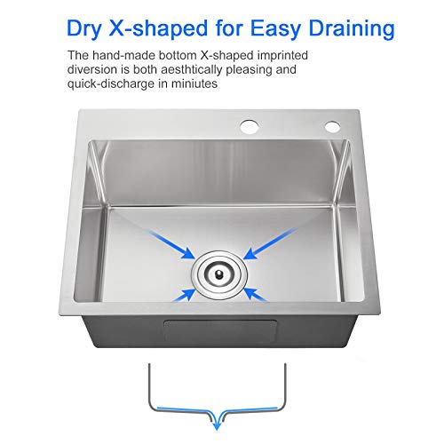 Menatt 20-Inch Drop In Kitchen Sink, Sus304 Stainless Steel Top-Mount Handmade Kitchen Rv Sink, Single Bowl Sink With Basket Strainer, 20"*16"*9" (Brushed) #TOP2