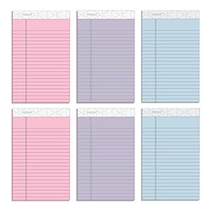 TOPS 5 x 8 Legal Pads, 6 Pack, Prism Brand, 2 Pink/2 Blue/2 Purple, Narrow Ruled, 50 Sheets Per Writing Pad, Made in USA (63016)