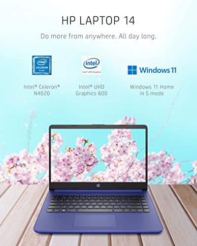 Image of HP 14 Laptop, Intel Celeron N4020, 4 GB RAM, 64 GB Storage, 14-inch HD Touchscreen, Windows 11 Home, Thin & Portable, 4K Graphics, One Year of Microsoft 365 (14-dq0050nr, Indigo Blue)