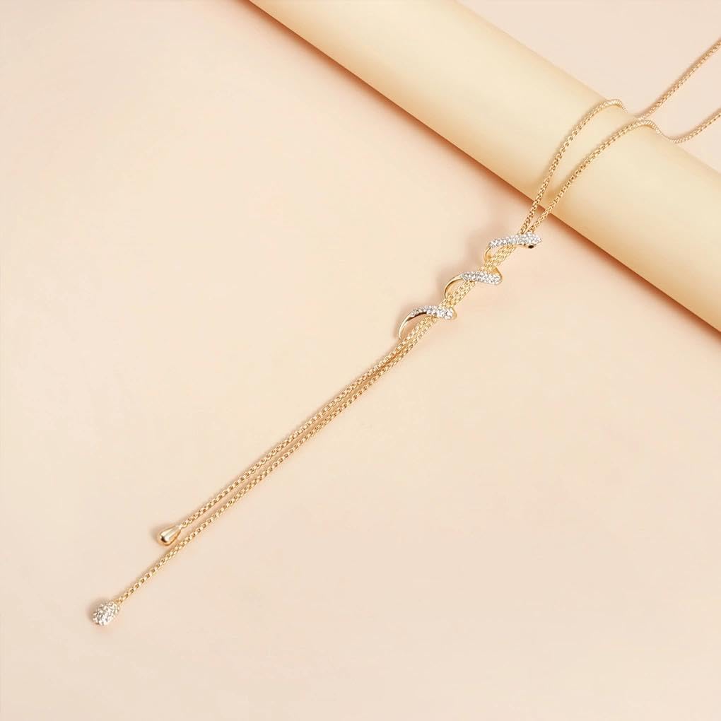 Gold Long Chain Herringbone Lariat Necklace for Women,Adjustable Spiral Rhinestone Y shaped Exquisite Tassel Necklace Jewelry Accessories Gifts