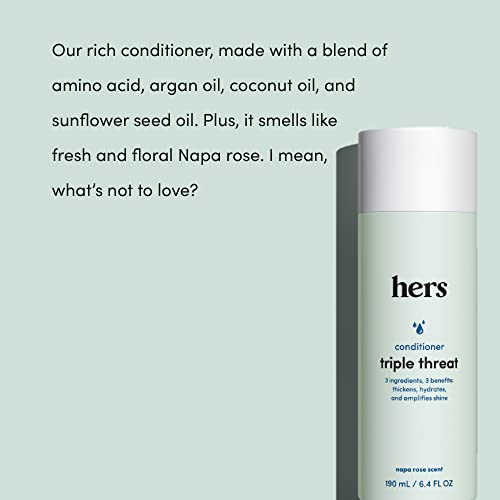 Hers Triple Threat Hydrating Conditioner For Damaged Hair, Leaves Hair Looking Shiny And Strong, Color Sage Formula With An Amino Acid Blend, Argan, Coconut, Sunflower Seed Oil, 2 Pack, 6.4Oz #TOP2