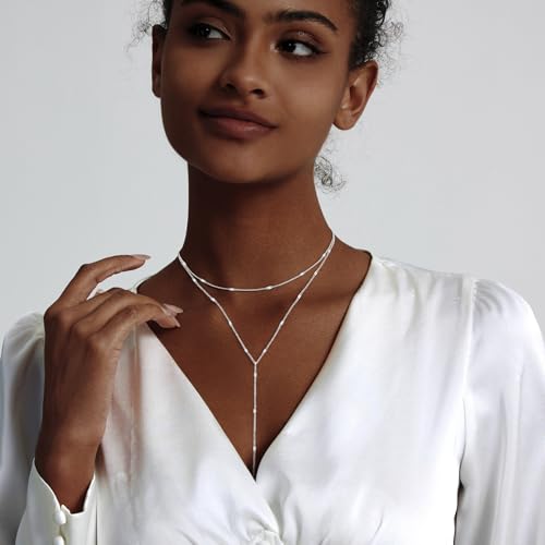 HERIER Silver Layered Necklace for Women Dainty Silver Plated Long Necklace Y-Shaped Drop Chain Necklaces Trendy Simple Jewelry for Women Gifts by HERIER - Image 3