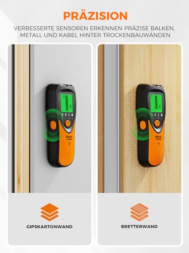 Foto von Mecurate Stud Finder Leitungssucher Wand Scanner Detektor Ortungsgerät - 5 in 1 elektronischer Stud mit LCD-Display und akustischem Alarm für Holz AC Live Wire Anzeige,Leitungsfinder