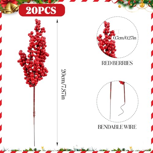 20er Kirschstiele Spiegelbeeren 20cm Künstliche Rote Beerenstiele Allerheiligen Gestecke Zubehör Hagebutten Deko Beerenzweig Dattelzweig Beeren Weihnachtszweige Weihnachtsblumen Stechpalmenbeeren