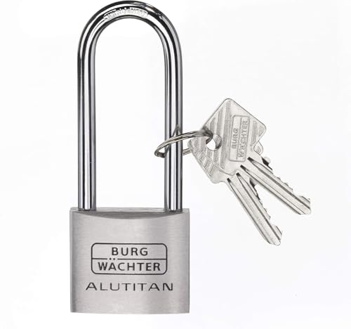 Burg-Wächter Vorhangschloss, Vorhängeschloss mit Schlüssel, 6,9 mm Bügelstärke, massives Aluminiumschloss, Innenwerk rostfrei, Gehärtet, Alutitan 770 HB 40 65 SB