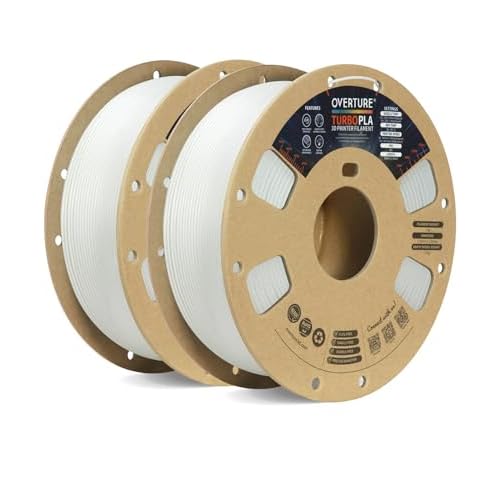 OVERTURE Turbo PLA Filament 1.75mm Rapid PLA 3D Printer Filament, 1kg Cardboard Spool (2.2lbs), Dimensional Accuracy +/- 0.02mm, Fit Most FDM Printer (Plaster White,2 Pack)