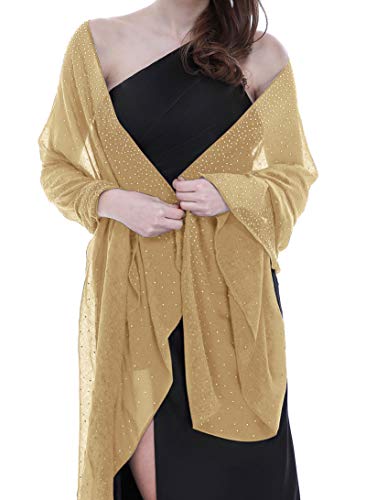BANETTETA Gold Shawl - Pashmina Shawl For Women - Dressy Gold Wrap Scarf (Brownish Yellow)
