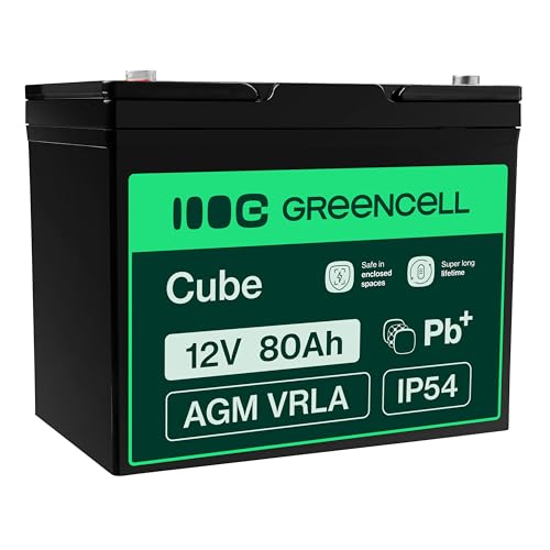 Green Cell Batería Plomo AGM VRLA 80Ah 12V Sin Mantenimiento para Autocaravana, Bote, Carrito de Golf, Fotovoltaico, Solar, Panel Solar, Vehículos eléctricos, ATV, Hogar, Barco