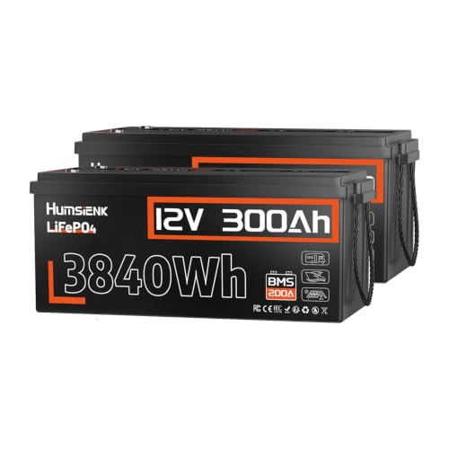Image of HumsiENK 2 Pack 12V 300Ah (314Ah) Trolling Motor Battery 3840Wh LiFePO4 Lithium Iron Phosphate Battery, 6000+ Deep Cycles Built-in 200A BMS, Support Series Connection for RV Solar Off-Grid System