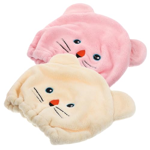 Sewroro Toalla Cabello Dibujos Animados Turbante Absorbente de Coralina para Secar Rápido 2 Piezas Rosa y Beige Adecuado para Mujeres Niñas y Suave y Antiencrespamiento
