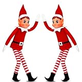 Elfe magique de Noël : Fabriqué dans une matière peluche douce et doté d'un visage délicat en vinyle, cet elfe porte un vêtement rayé rouge et blanc assorti d'un chapeau espiègle, se transformant ainsi en assistant du Père Noël et égayant instantanément l'ambiance festive.