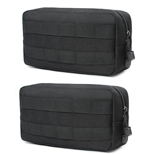 2 Pack Tactical Molle Admin Pouches - Utility Molle Tool Pouch EDC Carry Belt Pouch Horizontal Modular Pouches Phone Pouch for Men,Multi-Purpose Utility Work Organizer Bag (Black)