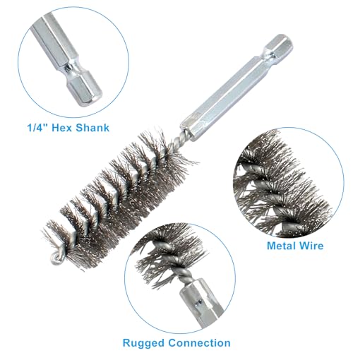 Image of Biaungdo 6 Pcs Stainless Bore Brush Set, 8-19mm Twisted Wire Drill Brush | Double Spiral Wire Fill, 1 /4 Hex Shank for Drill, Rust Debris Removal, Auto Pipes Cylinders Cleaning