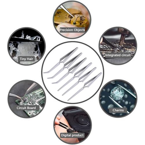 Miniatura 5 de Wandic Pinzas De Bloqueo Cruzado Doblado Y Recto Acción Inversa Acero Inoxidable Diy Joyería Hobby Craft Tool, 6 Pcs