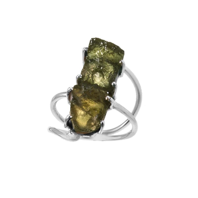 Natural Moldavite Rough Ring 925 Sterling Silver Handmade Jewelry Gemstone  From Czech Republic By CrownJewelry