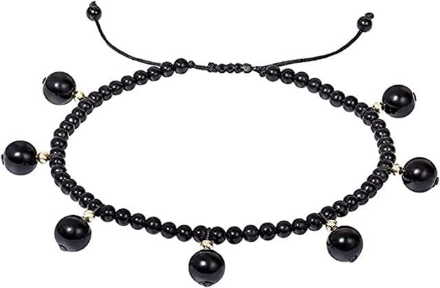 Vista 2 de YONKU YO-BRACE-5039 - Tobilleras con cuentas de obsidiana negra natural de 0.236 in para mujer, cristales y piedras curativas, piedras preciosas