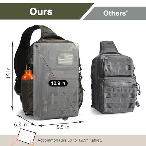 Image of Rover Sling Pack Tactical Shoulder Sling Bag Backpack with Bottle Holder Crossbody Chest Bag, Woodland