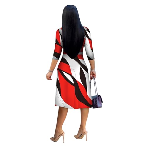 Image of Womens Plus Size Summer Dresses Sexy V Neck Midi Dress Faux Wrap Dress 3 /4 Sleeve Boho Casual Floral A-Line Skirts
